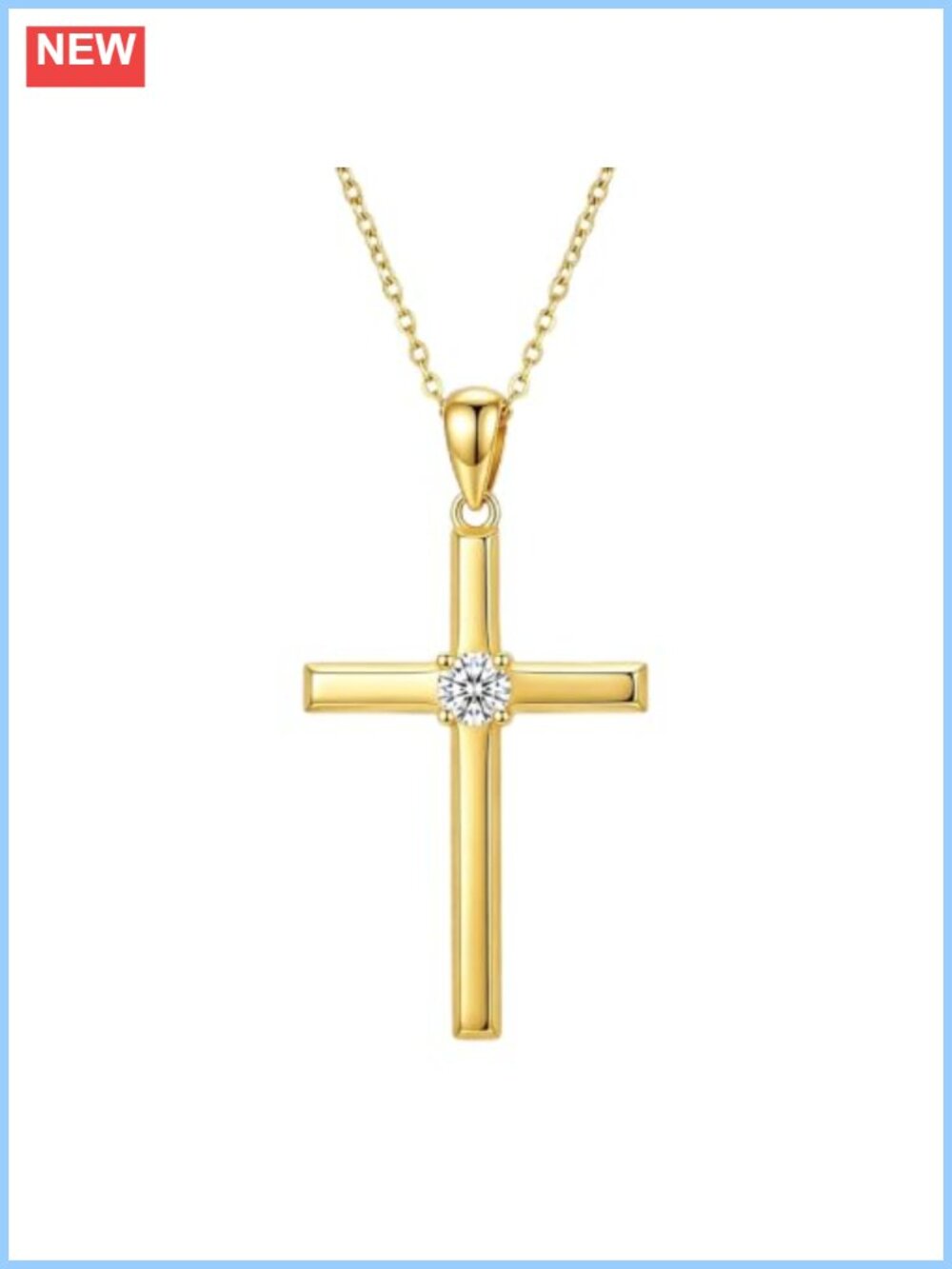 18K Gold Plated Cross Necklace Cubic Zirconia Pendant Christian Gift